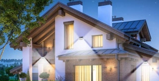 Solar lights on the outside of a house