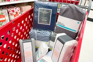 Various clearance bedding in Target shopping cart