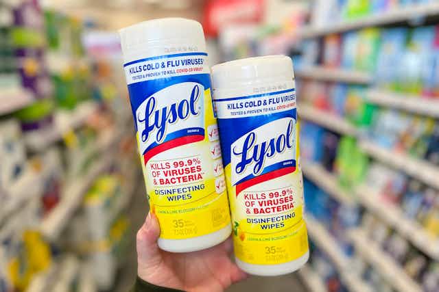 Buy 2 Lysol Disinfecting Wipes Containers for Under $1 at CVS card image