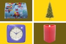 Kohl's throw blanket, Christmas tree, wall clock, and heart candle.