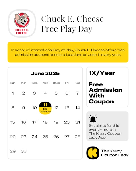 chuck e cheese free play 2025