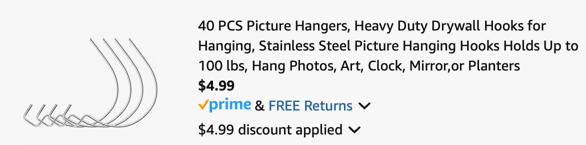 Heavy-Duty Picture Hangers Amazon receipt