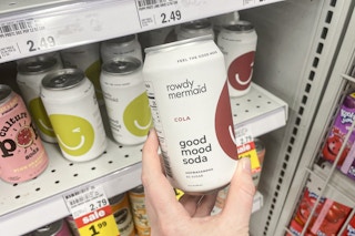 hand holding rowdy mermaid soda at meijer