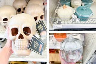 target dollar spot: skull, pumpkin jar, and bakeware side by side