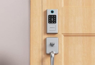 a electronic keypad lock on a door