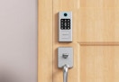 a electronic keypad lock on a door