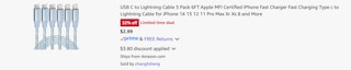 Amazon USB C to Lightning Cable 3-Pack 2025