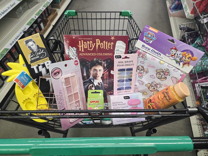 cart full of items at dollar tree