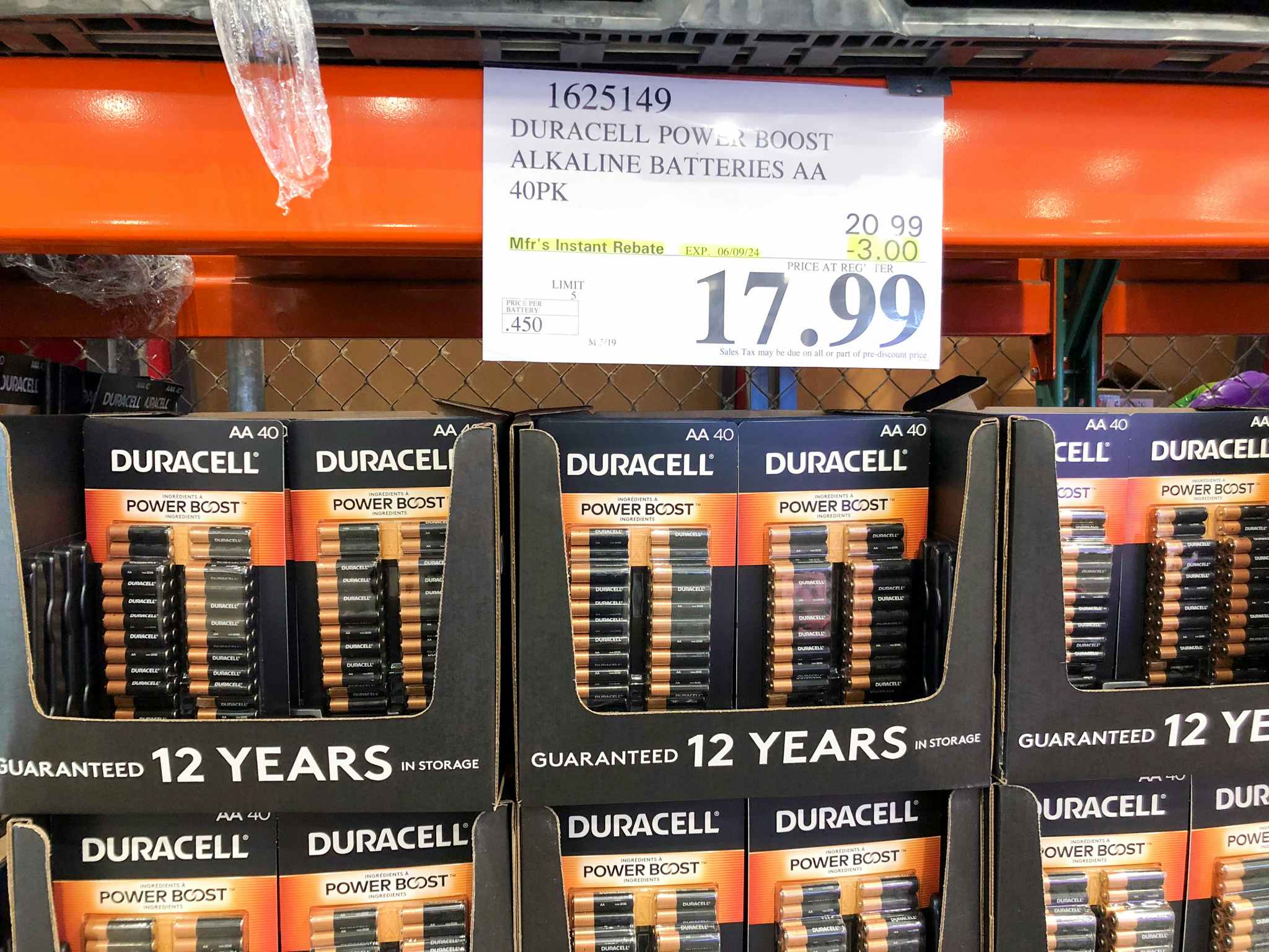 costco duracell batteries aa 40 ct with price