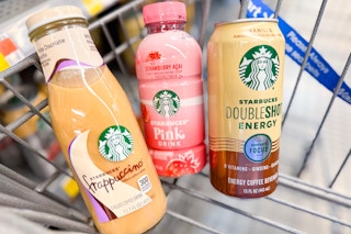 3 starbucks drinks in a walmart cart