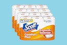 scott toilet paper rolls on a blue background