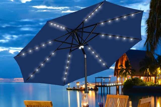 10-Foot Patio Umbrella With LED Lights, Just $72 With Amazon Promo Code card image