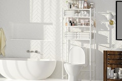 an organizer above a toilet