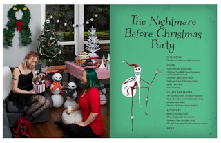 A page with an image of a family with spooky christmas decorations