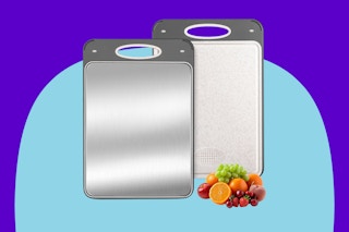 Tibbicc Titanium Cutting Board on a blue background.