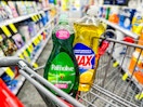 ajax and palmolive dish soap in a cart