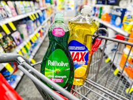 ajax and palmolive dish soap in a cart