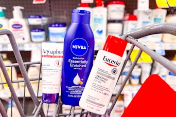 aquaphor, nivea, and eucerin lotions in a cart