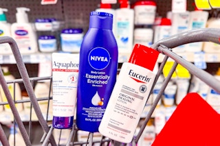 aquaphor, nivea, and eucerin lotions in a cart
