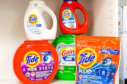tide and gain laundry detergent on a store shelf