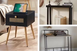 black side table, black console table, and desk