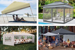 4 different tent styles used in different lifestyle scenarios outdoors 