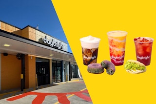 an image of chick fil a's new beverage spin off daylight's store front and some of the menu items