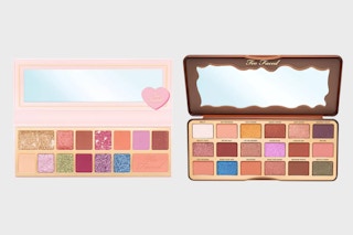 too faced eyeshadow palettes from Macy's on a gray background