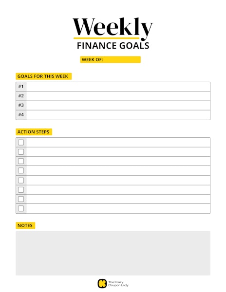 Weekly Finance Goals printable