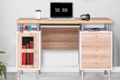 Lifestyle image of the Homestock Desk with Keyboard Tray and USB Charging Station