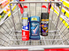 dove and axe deodorants in a cvs shopping cart