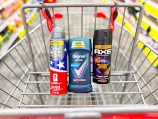 dove and axe deodorants in a cvs shopping cart