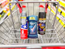 dove and axe deodorants in a cvs shopping cart