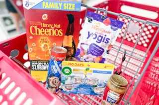 groceries in a target shopping cart