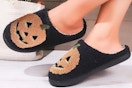 halloween slippers on a woman
