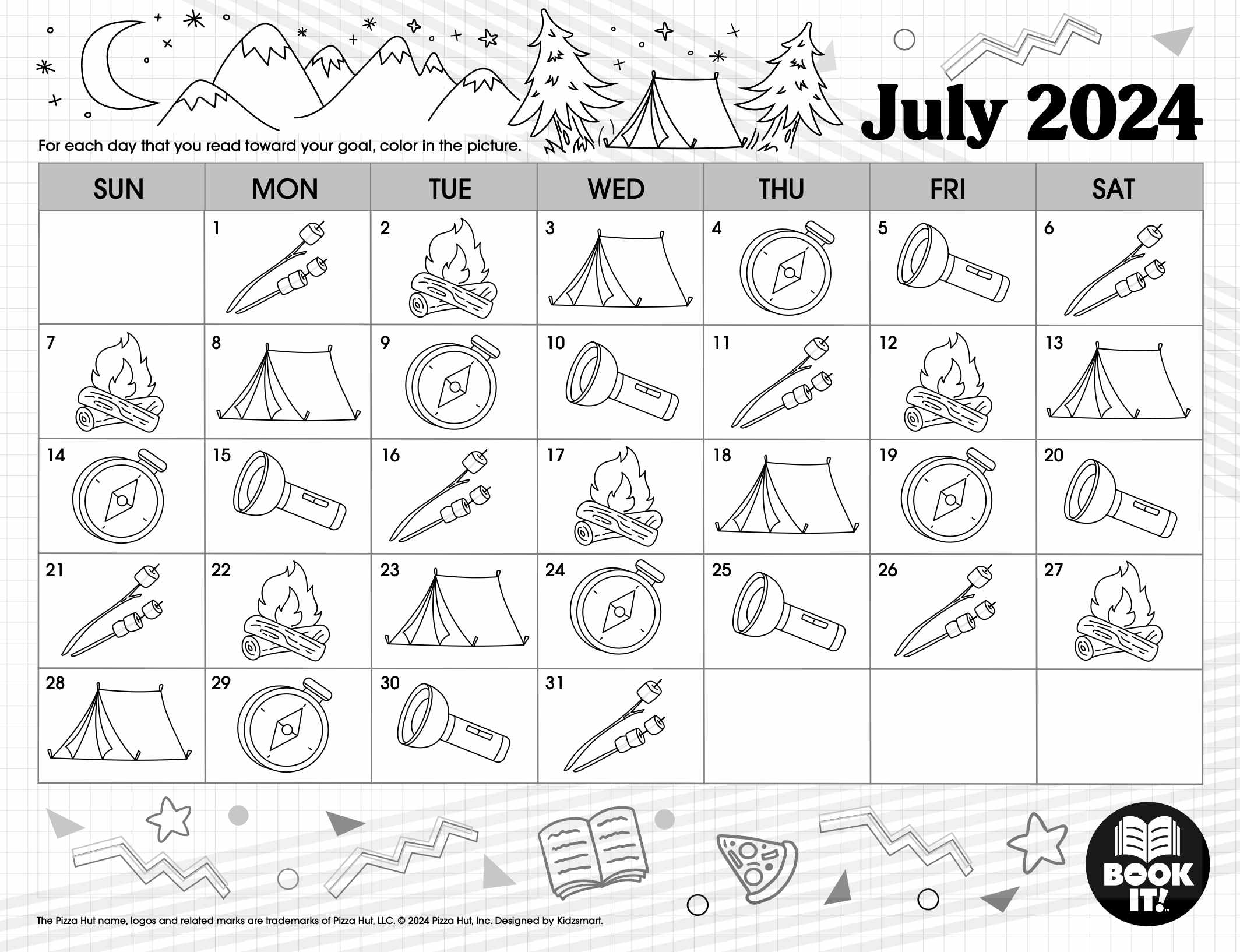 pizza hut bookit calendar july 2024