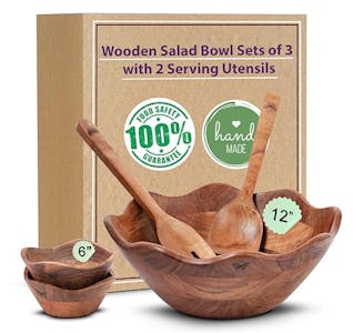 Wooden Salad Bowl Set with Utensils