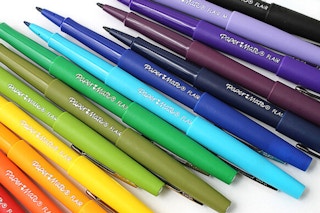 paper mate pens in different colors on a white background
