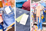 kids' denim shorts, men's tees, and toddler pajamas