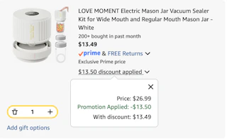 mason jar vacuum kit Amazon receipt
