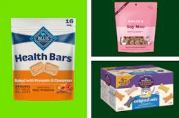 bags and boxes of dog treats in a collage