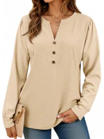 Women's Puff Long Sleeve Henley Shirt
