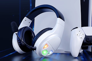 wireless gaming headset next to other gaming items