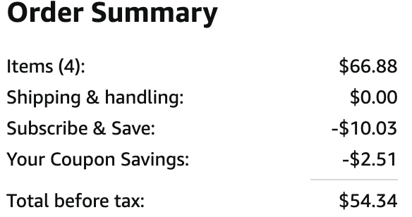 an amazon order summary ending in $54.34