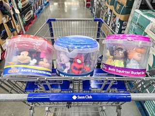 disney bath toy sets in a cart