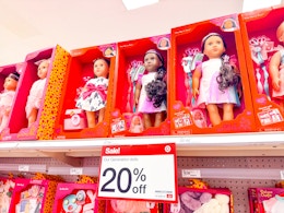 our generation dolls sitting on a target shelf
