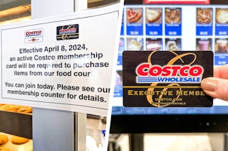 a sign at the costco food court that says effective april 8, 2024, an active costco membership card will be required make a purchase