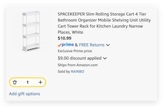 SPACEKEEPER Slim Rolling Storage Cart 4 Tier Bathroom Organizer