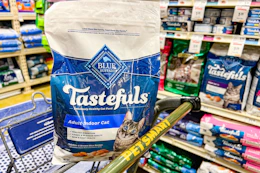 blue buffalo cat food in a petsmart cart