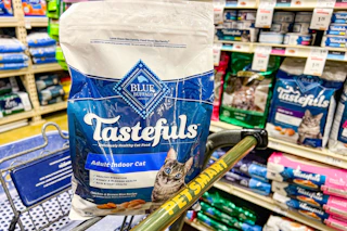 blue buffalo cat food in a petsmart cart